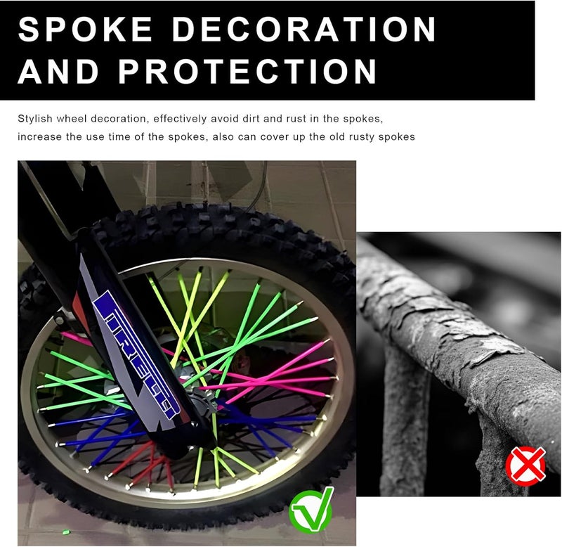 NYTKL 72 PCS Dirt Bike Spoke Skins Covers, Wheel Spoke Skins Wrap Covers Trim for 8"-21" Rims, Wheel Rim Pipe Trim Decoration Protector for Motorcycle Dirt Bike Wheelchair (Dark Blue) - Image 5